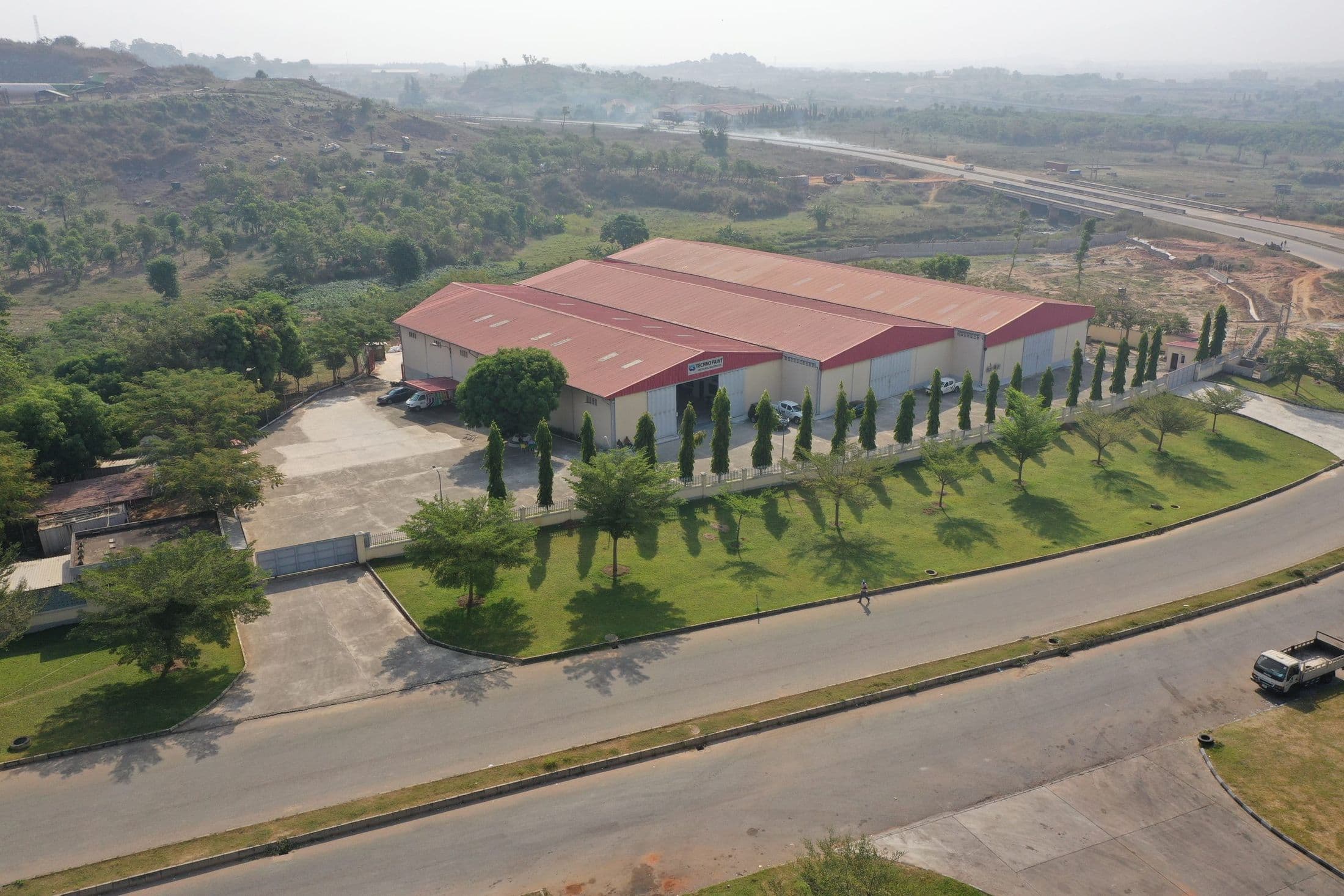 Aerial view of the Techno Paint factory in Abuja