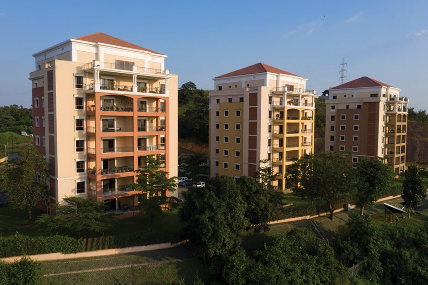 Aerial view of the Sunrise Hills apartment blocks