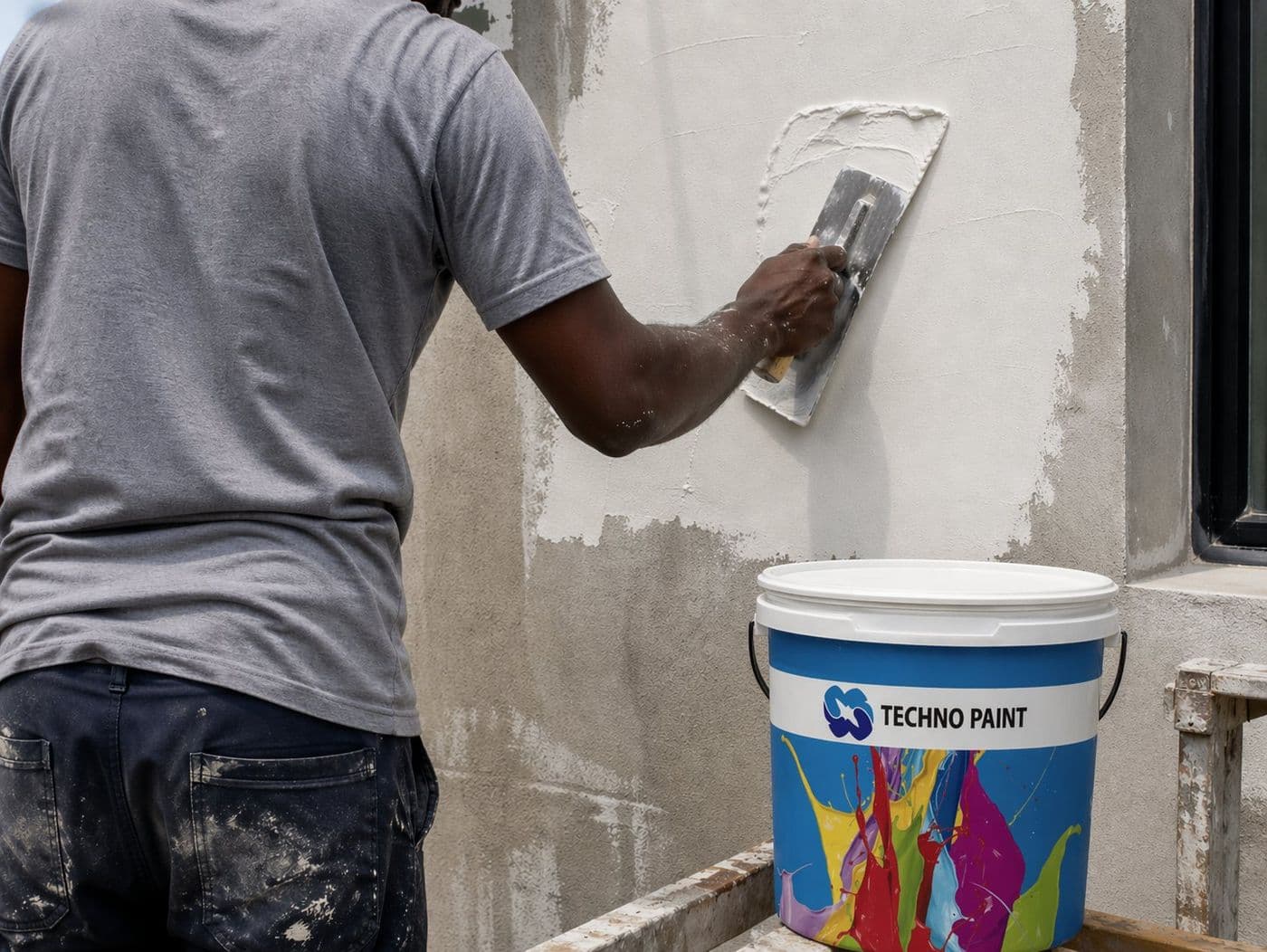 Exterior putty filler levelling render